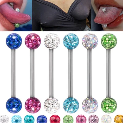 2X 14G Epoxy Multi Crystal Nipple Ring Steel Bar Barbell Tongue Piercing 16-22mm - Image 1 of 4