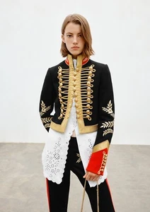 Rabanne H&M Embroidered Wool Jacket Sartorial Blazer Jacket Black Gold Sz small - Picture 1 of 8