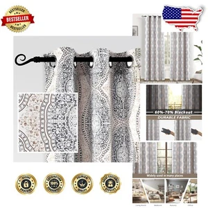 84" Grommet Room Darkening Curtains with Damask Print - Noise Reducing Design - Picture 1 of 12