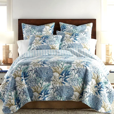 Edredón Mahina Euro Levtex Home Algodón Coral Playa Bahía Océano, Náutica COMPLETO/REINA Foto 1 de 4