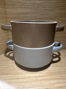 (2) MIKASA Ella Stoneware Double Handled Soup Bowls Blue / Gray Crock - Picture 1 of 8