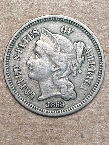 1868 Three Cent Nickel XF Cover