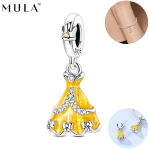 MULA Prinzessin Kleid Anhänger 925 Sterling Silber Charme CZ für Frauen Armband - Bild 1 von 6