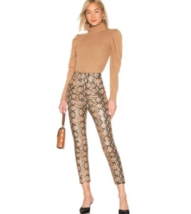 LPA Pants Sz XS Tan Black Snake Print Leather Skinny Leg High Rise Chic Capri - Picture 1 of 24
