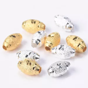50pcs Plated Oval 5x8mm 6x10mm Hollow Metal Brass Loose Beads For Jewelry Making - Picture 1 of 9
