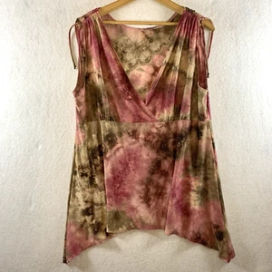 Y2K Damen Babydoll Fee Top Gr. L rosa braun Schimmer kokett zum Binden Boho Festival - Bild 1 von 11