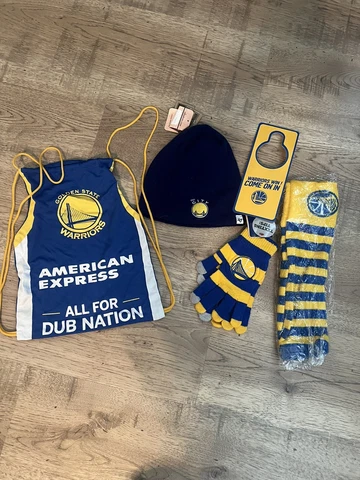 Golden State Warriors Combo Gloves , Door Hanger ,backpack Bag, Beanie Cover