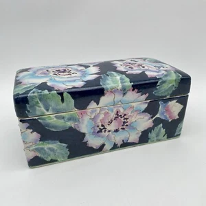 Vintage Ceramic Toyo HFP Macau Hand Painted Flowers Trinket Storage Box - Picture 1 of 13