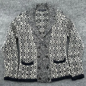 Banana Republic Cardigan Womens Small Fair Isle Alpaca Wool Navy Gray Cabincore - Picture 1 of 14