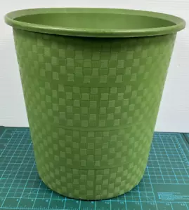 Vintage Arnoldware Rodger Trash Can Wastebasket Weave Pattern Green MCM - Picture 1 of 7