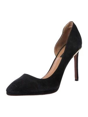 Black Suede D'Orsay Pumps Sz 7.5 Gold Trim Almond Toe 3.75" H Rachel Zoe Vanessa - Image 1 of 4