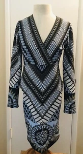 NWOT HALE BOB HAWAIIAN BLACK BLUE LONG SLEEVE SHEATH DRESS SMALL $349 - Picture 1 of 3