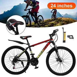 24" Spoke Wheel 24 Speed Mountain Bicycle Adult Bike MTB w/ fender Red+Yellow - Picture 1 of 15