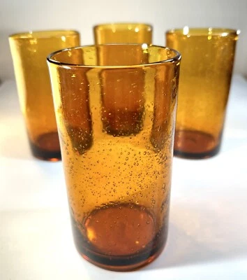 4 VASOS BURBUJA ARTLAND IRIS HIGHBALL ÁMBAR ~ 17 oz ~ muy ligeramente usados Foto 1 de 4