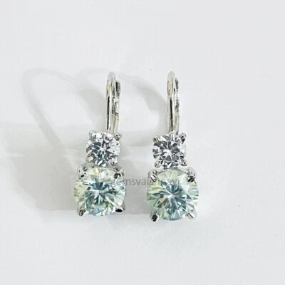 5.00 Ct Fancy Blue Treated Diamond Dangle Earrings VVS1 Certified! Birthday Gift - Image 1 of 3