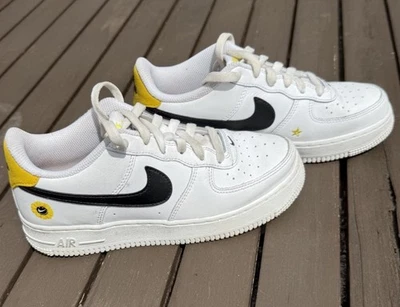 Nike Air Force 1 LV8 Big Kid SZ 5Y White Black Dark Sulfur Yellow Sunflower - Image 1 of 4