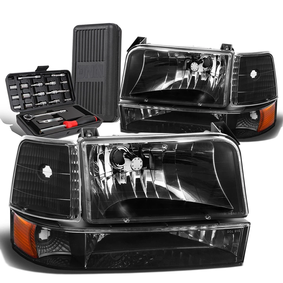 Lámparas de parachoques de faros + caja de herramientas negro ámbar para Ford F150/F250/F350 1992-1996 Foto 1 de 4