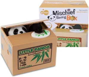 Stealing Coin Cat Electronic Money Box, Little Panda Bamboo Piggy Bank for Kids - Picture 1 of 12