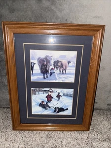 R.J. Duncan “Winter Friends” & “Ski Lessons” – Framed Print Set (1996) 18”x14” - Picture 1 of 7