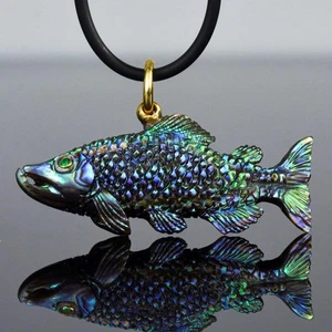 Fisch Anhänger Geschnitzter Abalone-Muschel Gold Vermeil Silber Saphir - Bild 1 von 13
