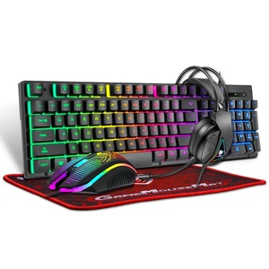 4 in1 PC Gaming Keyboard Mouse & Headset Set RGB LED Gamer Bundle and Mouse Pad - Picture 1 of 9