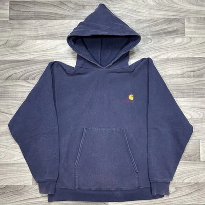 Sudadera con Capucha Vintage Carhartt Tejido Inverso Para Hombre L Resistente Exterior Desteñida Azul Marino Foto 1 de 4