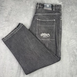 Vintage Southpole Jeans Mens 38 Black Denim Baggy Wide Skater Graffiti Red Tab - Picture 1 of 21