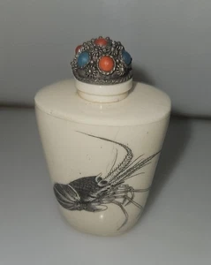 Antique Chinese Bone Snuff Bottle Crayfish Tobaccania Smoking Collectible 2.5" - Picture 1 of 8