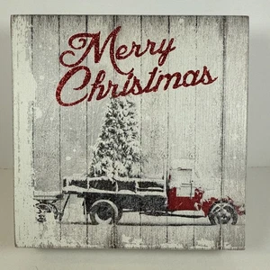 Weihnachten Holz Wort Block Schild MERRY LITTLE CHRISTMAS 6 x 6 - Bild 1 von 9