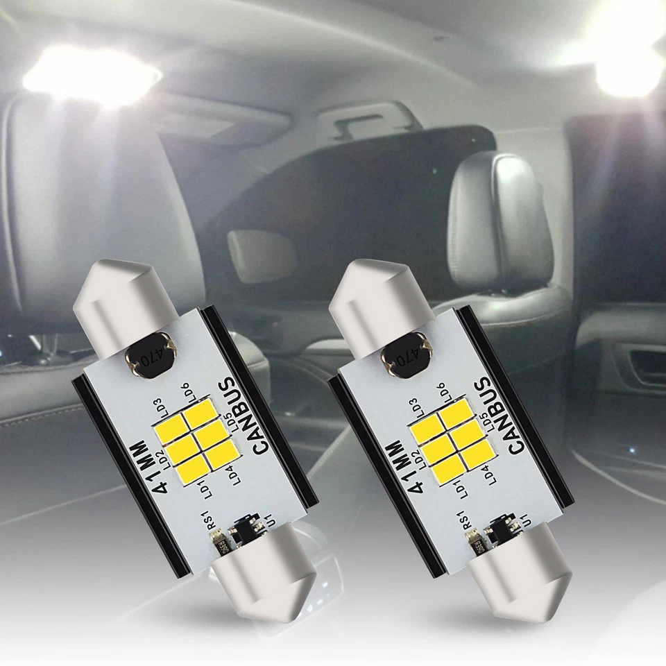 NUEVO Auxito Xenón Blanco Mao LED Domo Lámparas 41MM 42MM 212-2 578 211 Canbus Foto 1 de 4