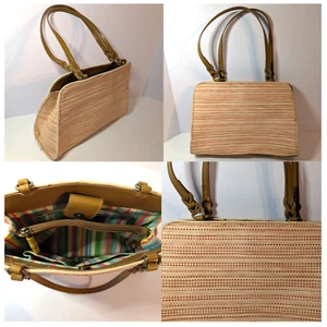 Fossil Purse Beige Pink Tan Woven Bag, Raffia Straw Look, Beach Market Handbag - Picture 1 of 16