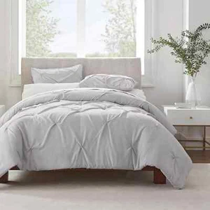 Serta Simply Clean Pleated Solid Duvet Cover Set Ultra Soft Microfiber - Picture 1 of 24
