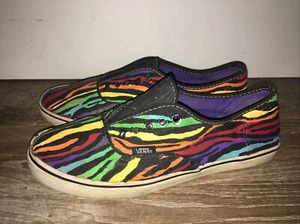 RARE Vans Zebra Print Shoes Sz 7.5 Rainbow Black Multicolored (no Laces) Custome - Picture 1 of 12
