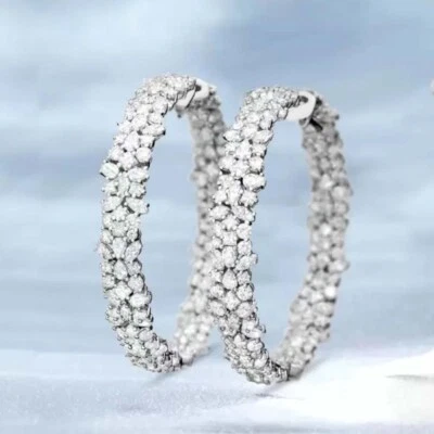 13 Ctw Lab Created Diamond 14K White Gold Plated Wedding Special Hoop Earrings - Image 1 of 4