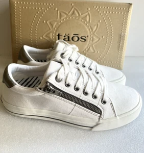 New Taos Z-Soul Canvas Zip Sneakers Shoes Laced White Pewter Woman Sz 7.5 - Picture 1 of 12