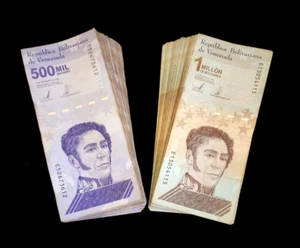 200 Venezuela banknotes- 100 x 500,000 & 1 Million Bolivares CIRCULATED bundles - Picture 1 of 2