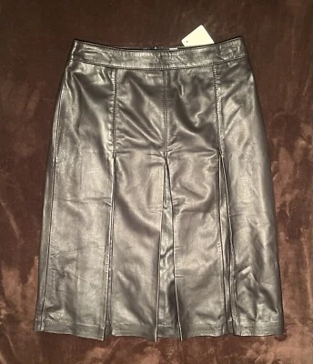 Falda halógena de cuero genuino línea A negra nueva con etiquetas Foto 1 de 3