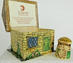 Grandmother's Ceramic Anne Hathaway Cottage Thimble By Schmid In Original Box - Picture 1 of 9