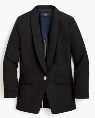 Blazer nuevo con etiquetas $168 J Crew sin estructura en algodón-lino negro H6199 SP 2018 talla 0 Foto 1 de 2