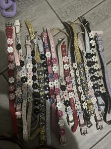 Dog Collar Leather Flowers Custom Quality Sequin Studded 8 10 12 14 - Picture 1 of 4