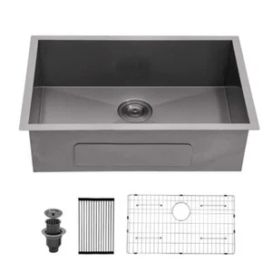 LORDEAR Undermount Kitchen Sink 23" 16G Stainless Gunmetal Black w/ Accessories - Picture 1 of 5