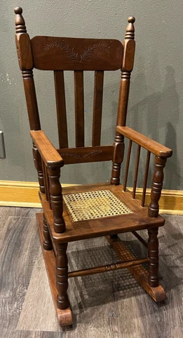 Vintage Walnut Childs' Rocker + Cane Seat | Handcrafted by Iowa Artisan Cover