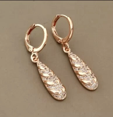 Pendientes colgantes de lágrima únicos rellenos de oro rosa de 9 quilates CAJA DE REGALO GRATIS (205) Foto 1 de 4