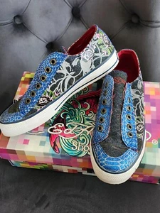 Ed Hardy modische Damen-Slipper ohne Spitze Turnschuhe mit Karton, US 5, GEBRAUCHT, IN EINWANDFREIEM ZUSTAND - Bild 1 von 6