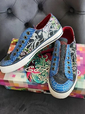 Tênis feminino Ed Hardy sem renda slip on moda sapatos com caixa, EUA 5, em excelente estado usado - Imagem 1 de 4