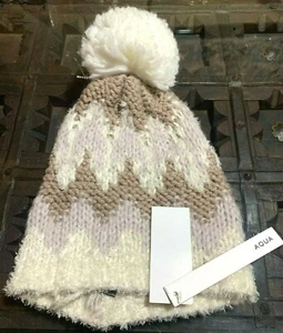 AQUA Women's Pom Beanie, Item #492525, Ivory/Lilac - One Size - Picture 1 of 5