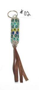 Peyote Stitch Perlen Schlüsselanhänger auf Holzdübel mit Lederfransen Handarbeit #02 - Bild 1 von 2