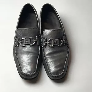 Donald J Pliner Dacio Men’s Loafer Sz 9.5M Silver Leather Horse Bit Shoes - Picture 1 of 8