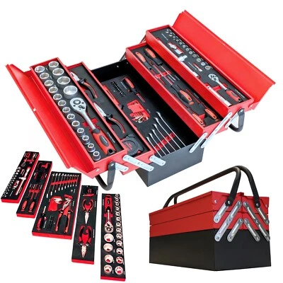 Tool Set Case Mechanics Kit Box Organize Cantilever Toolbox with Tools - Image 1 of 4