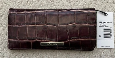 Cartera sin asas Brahmin ADY delgada plegable de cuero PORT VOLITION ciruela cocodrilo plano nueva con etiquetas Foto 1 de 4